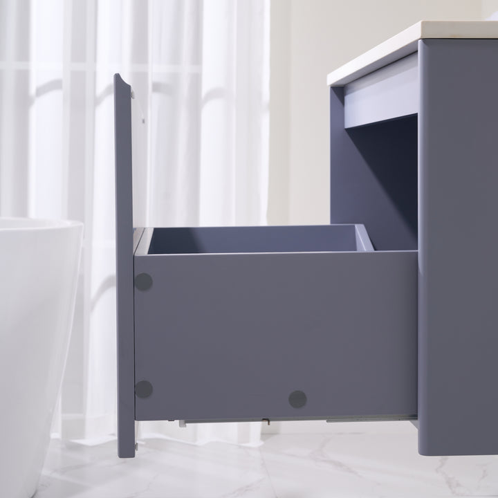 30 in. Modern Style Floating Bathroom Vanity in Lavender with White Carrara Quartz Vanity Top with White Sink