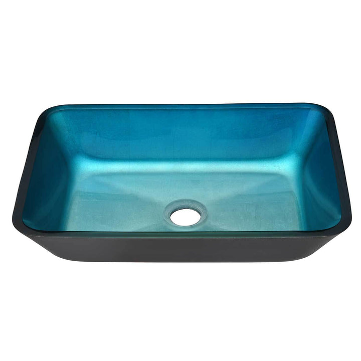 18in L -13in W -4in H Handmade Countertop Glass Rectangular Vessel Bathroom Sink Set in Turquoise