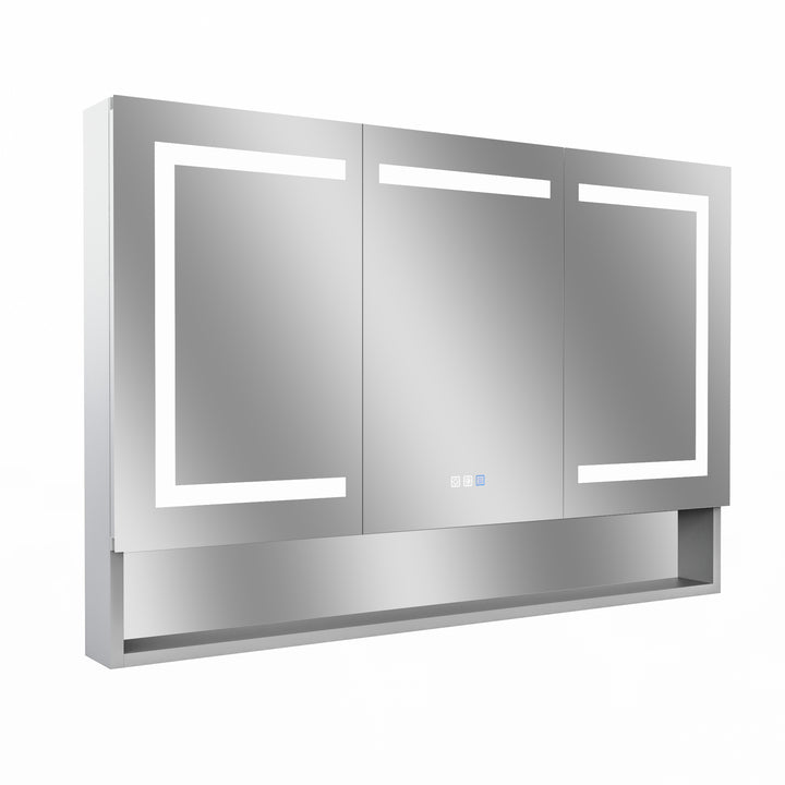 48" W x 32" H LED Lighted Mirror Aluminum Medicine Cabinet with Shelves for Bathroom Recessed or Surface Mount