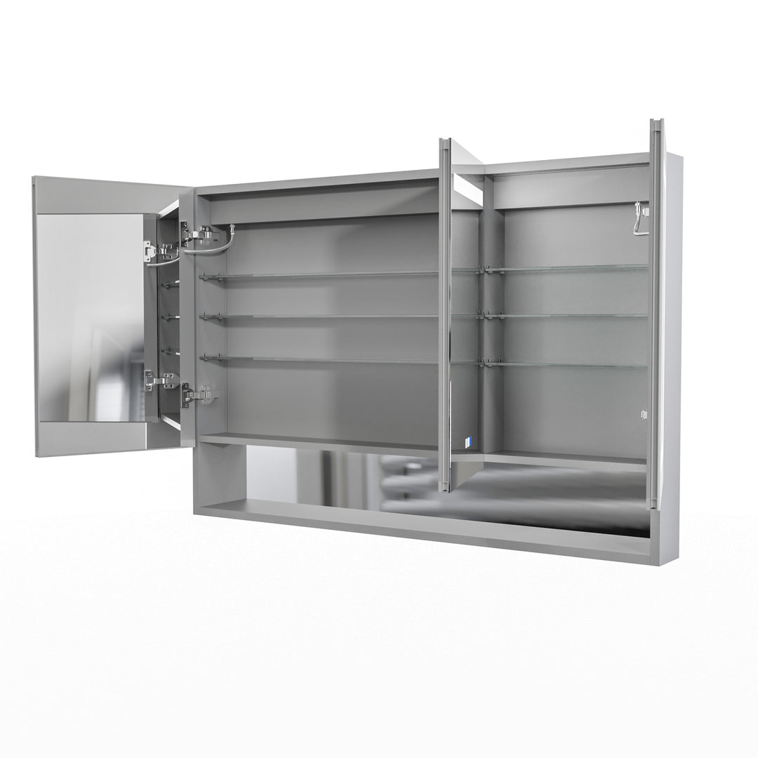 48" W x 32" H LED Lighted Mirror Aluminum Medicine Cabinet with Shelves for Bathroom Recessed or Surface Mount