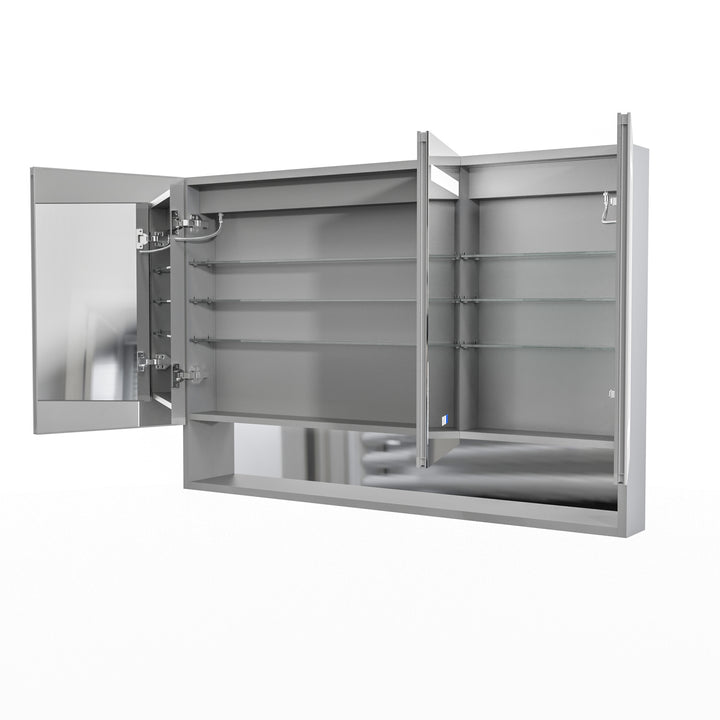 48" W x 32" H LED Lighted Mirror Aluminum Medicine Cabinet with Shelves for Bathroom Recessed or Surface Mount