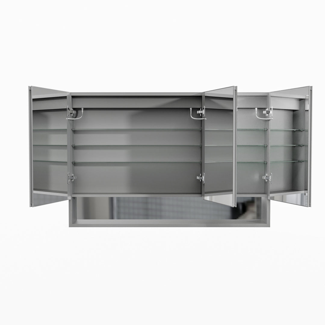 48" W x 32" H LED Lighted Mirror Aluminum Medicine Cabinet with Shelves for Bathroom Recessed or Surface Mount
