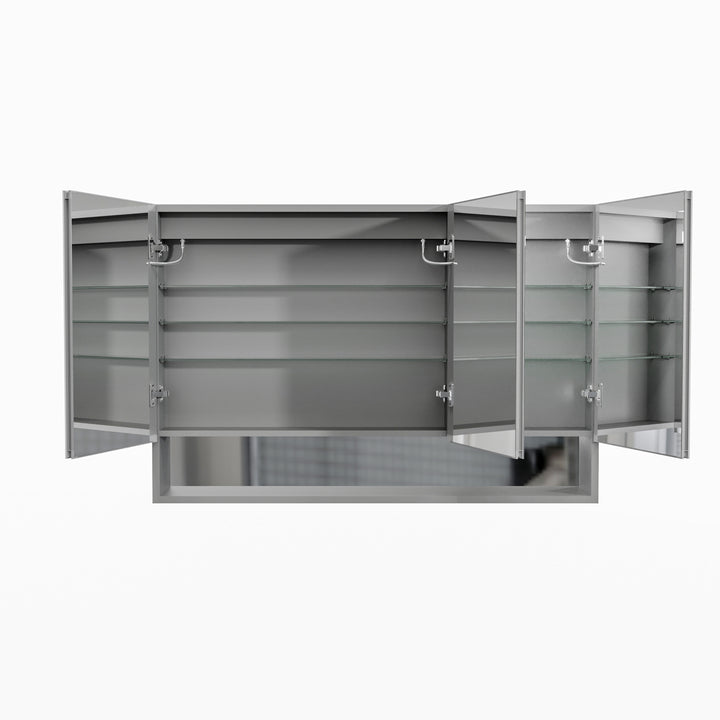 48" W x 32" H LED Lighted Mirror Aluminum Medicine Cabinet with Shelves for Bathroom Recessed or Surface Mount
