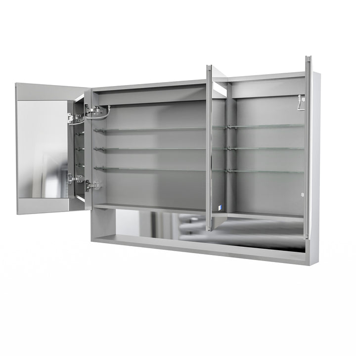 48" W x 32" H LED Lighted Mirror Aluminum Medicine Cabinet with Shelves for Bathroom Recessed or Surface Mount