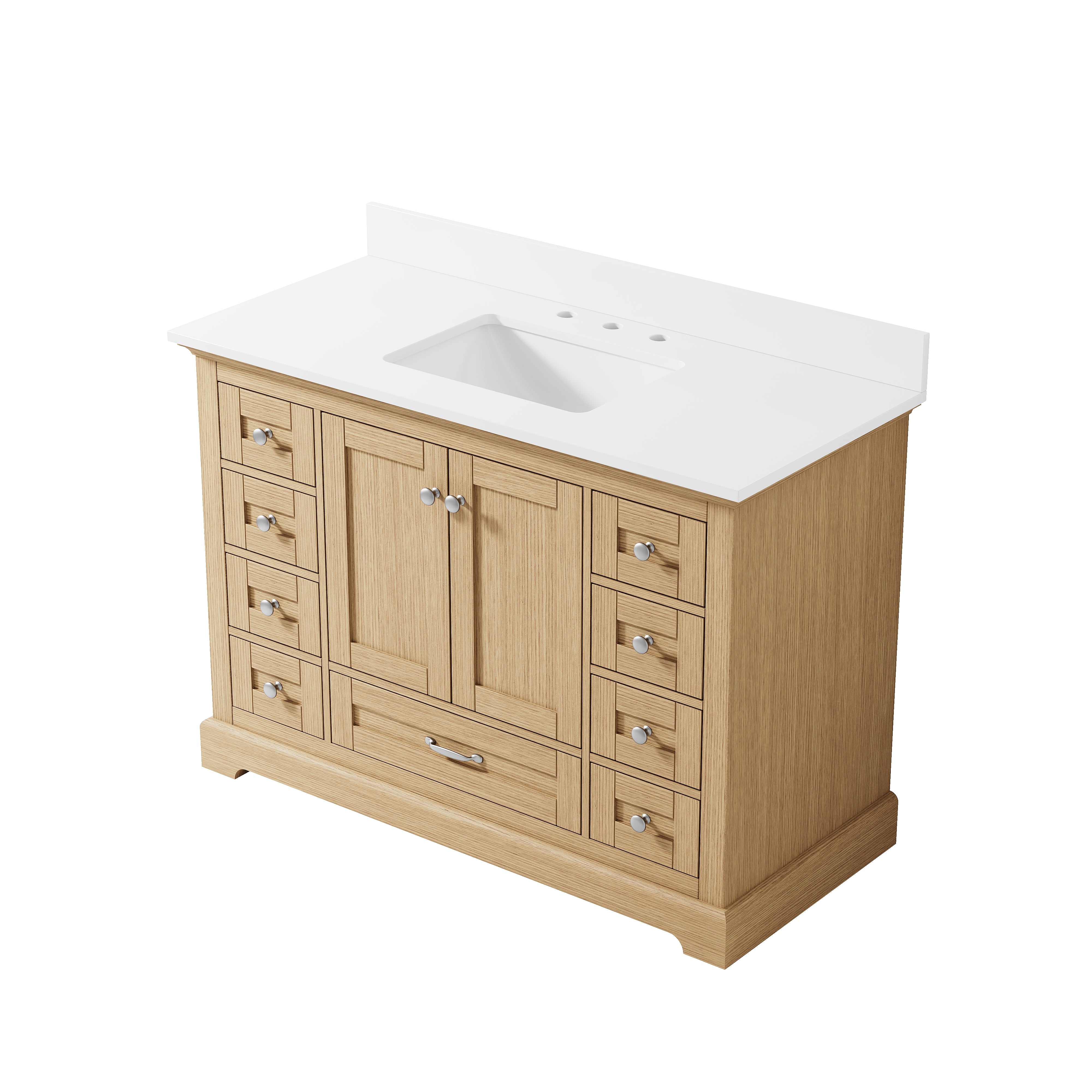 48 Inch Solid Wood OAK Bathroom Vanity with cUPC Undermount Basin with 2 Doors and 9 Drawers