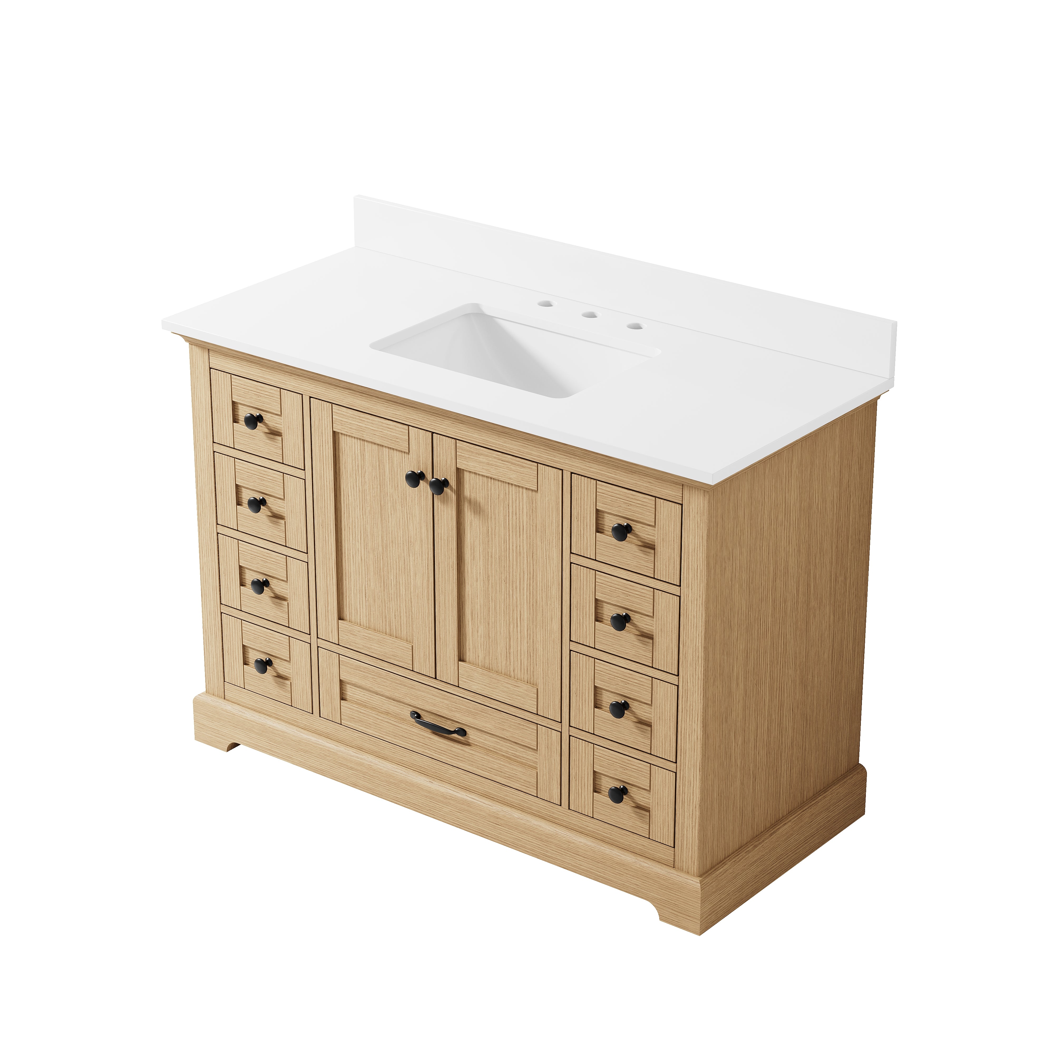 48 Inch Solid Wood OAK Bathroom Vanity with cUPC Undermount Basin with 2 Doors and 9 Drawers