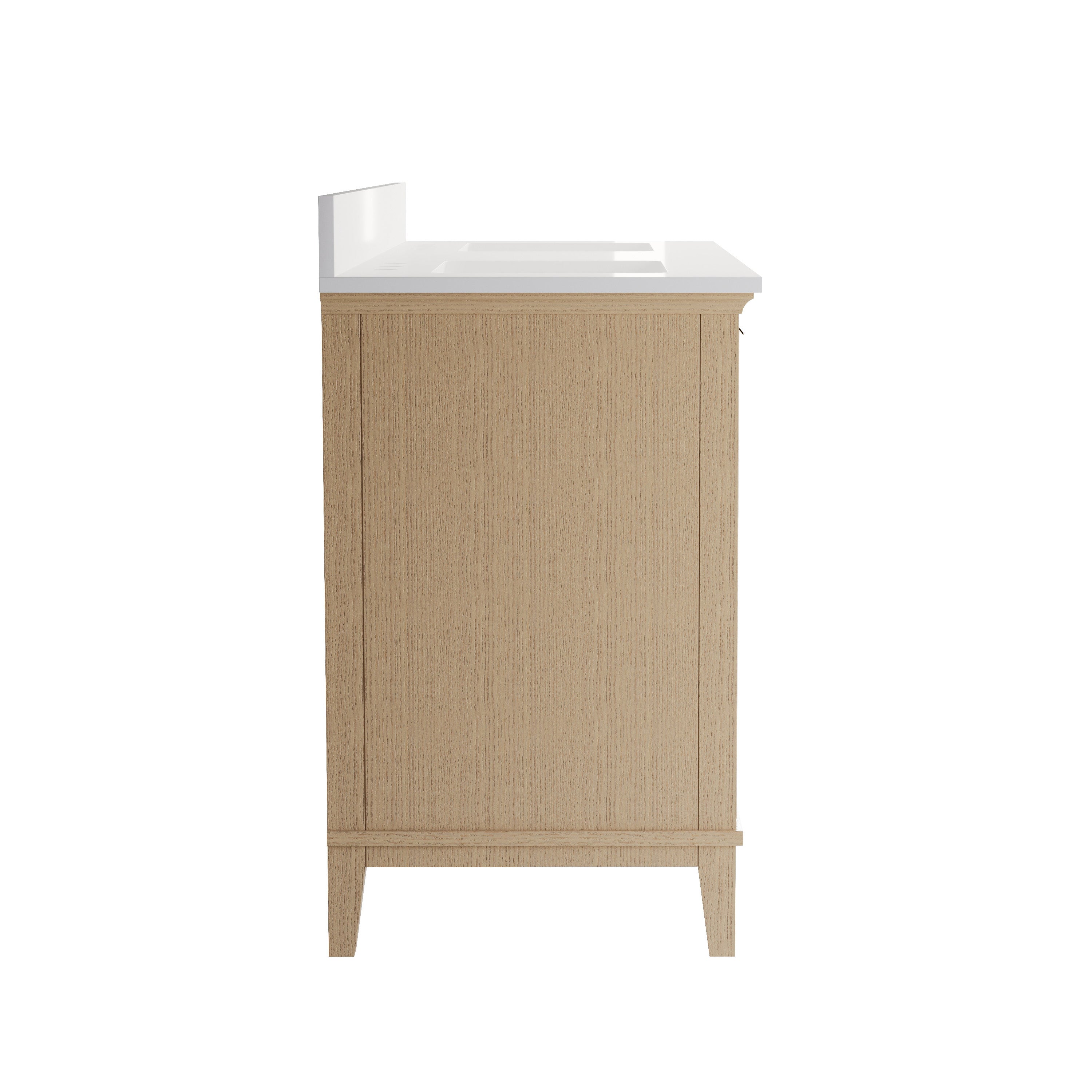 60 Inch Modern Light Oak Solid Wood Bathroom Vanity with White Quartz Countertop & 3 Soft-Close Drawers