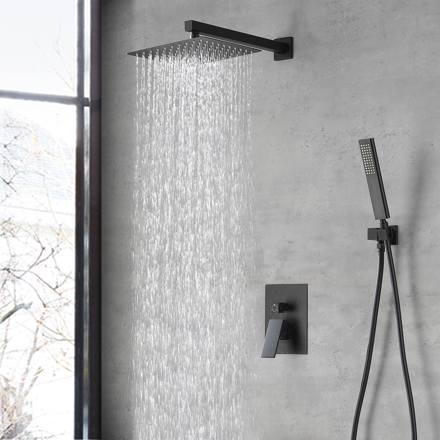 Male NPT Matte Black Shower System Faucet Set with 12 Inch Rain Shower Head