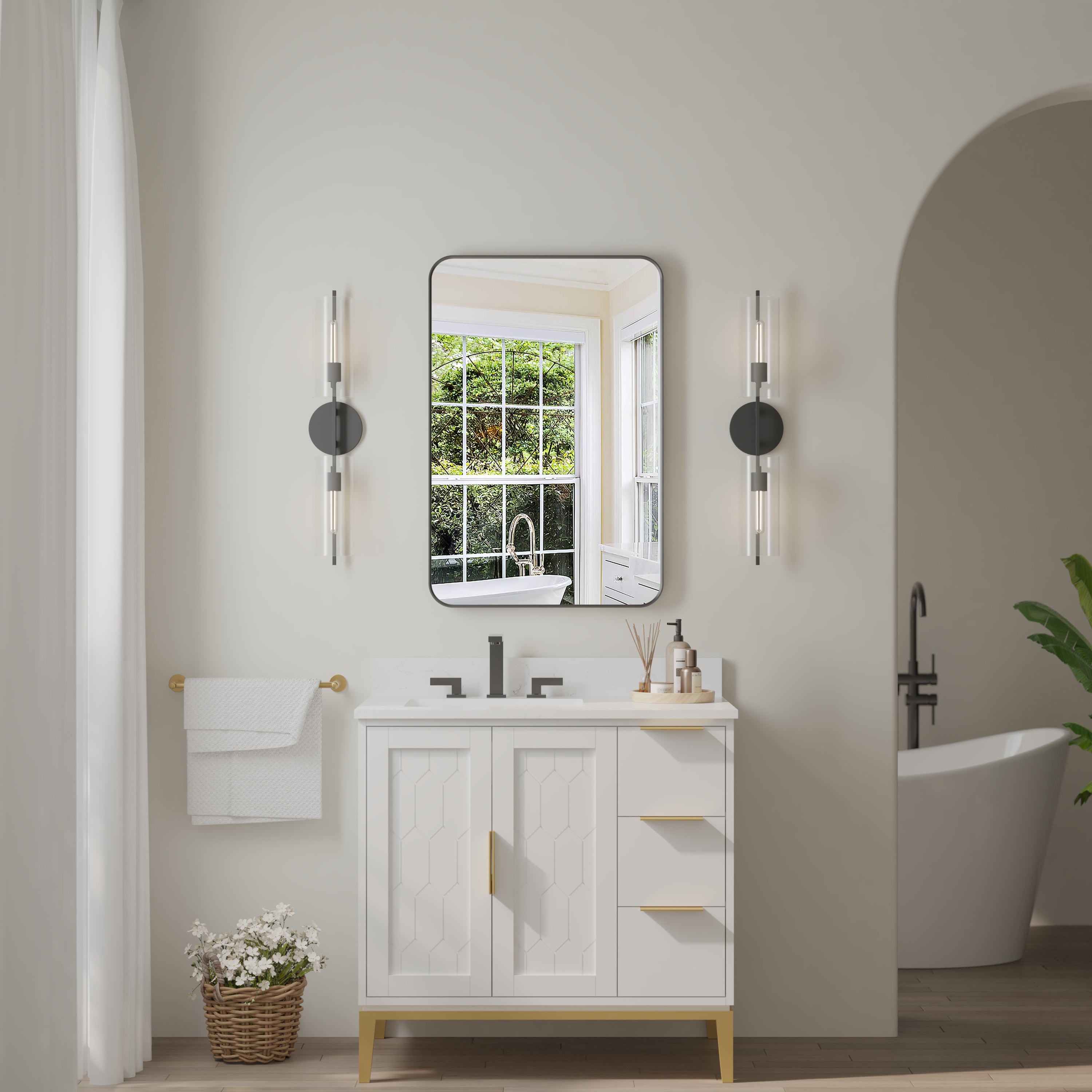 24-in W x 36-in H Black Rectangular Framed Bathroom Vanity Mirror, Aluminum Frame