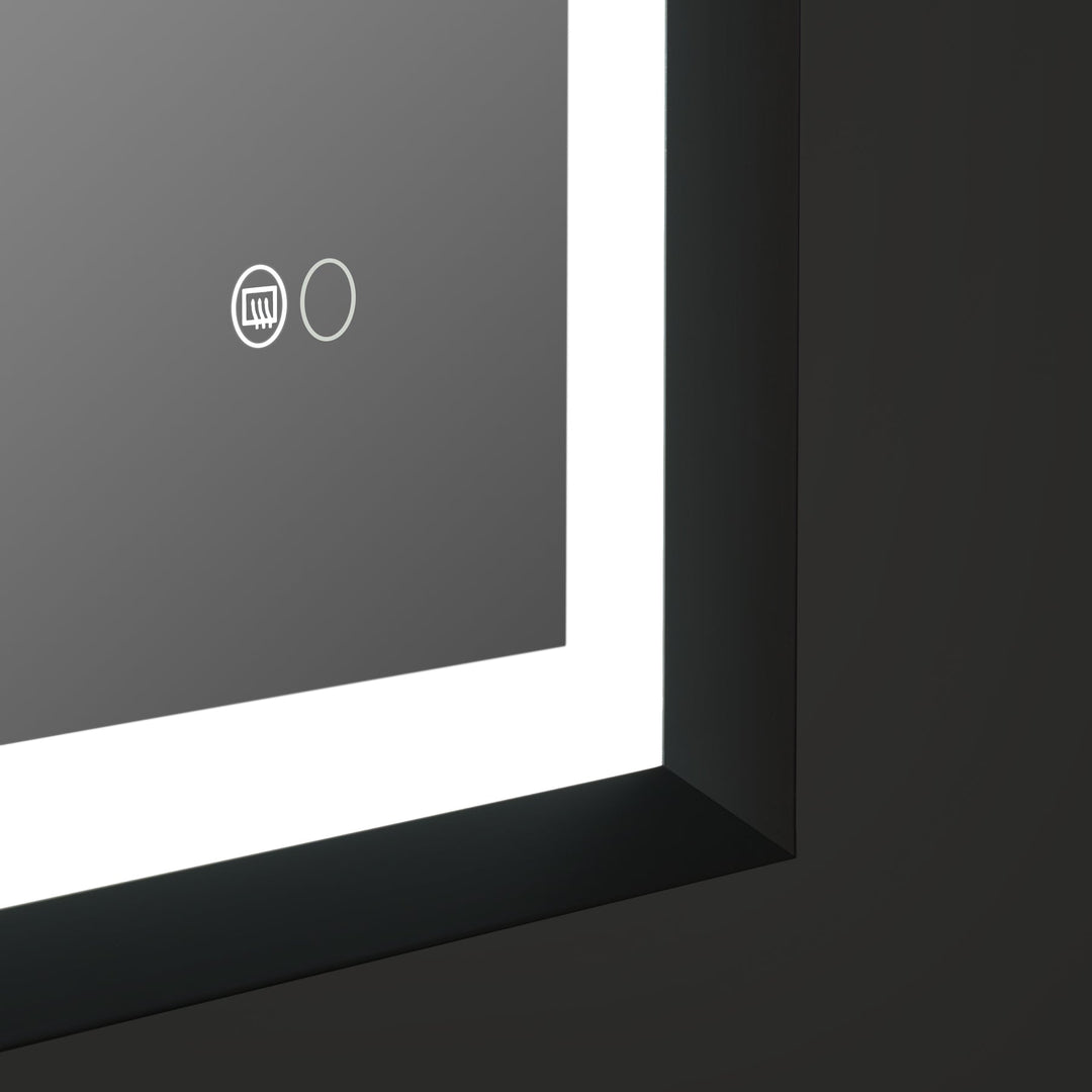 84 in. W x 40 in. H Large Rectangular Framed LED Light Anti-Fog Wall Bathroom Vanity Mirror in Matte Black