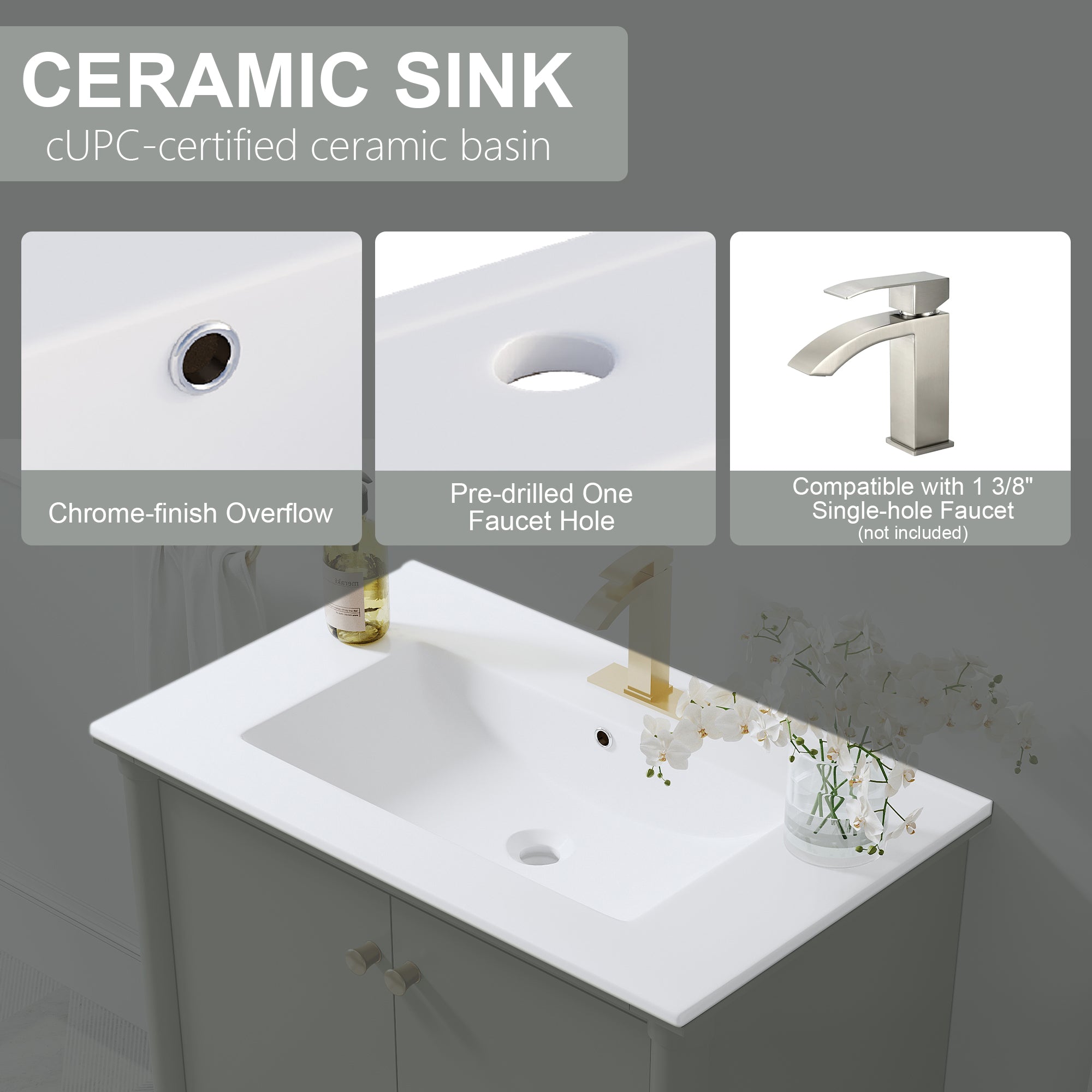 30 inch Solid Wood Freestanding Bathroom Vanity with Single Sink and Soft-Closing Doors, Green