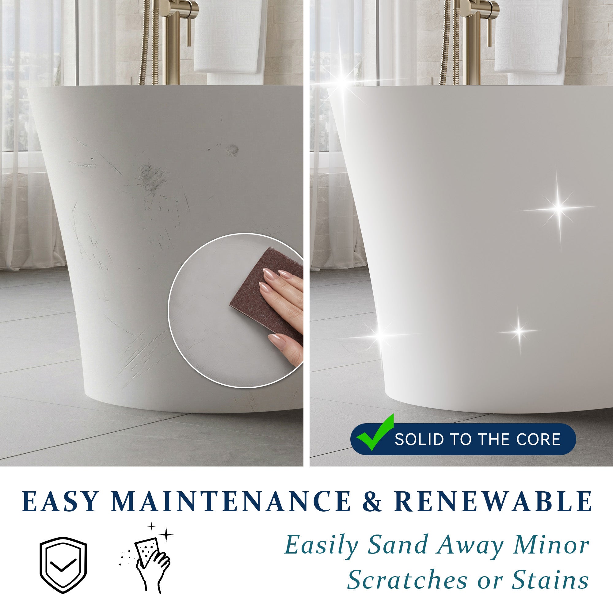 67" Matte White Freestanding Solid Surface Bathtub with Overflow and Drain, 74 Gallons