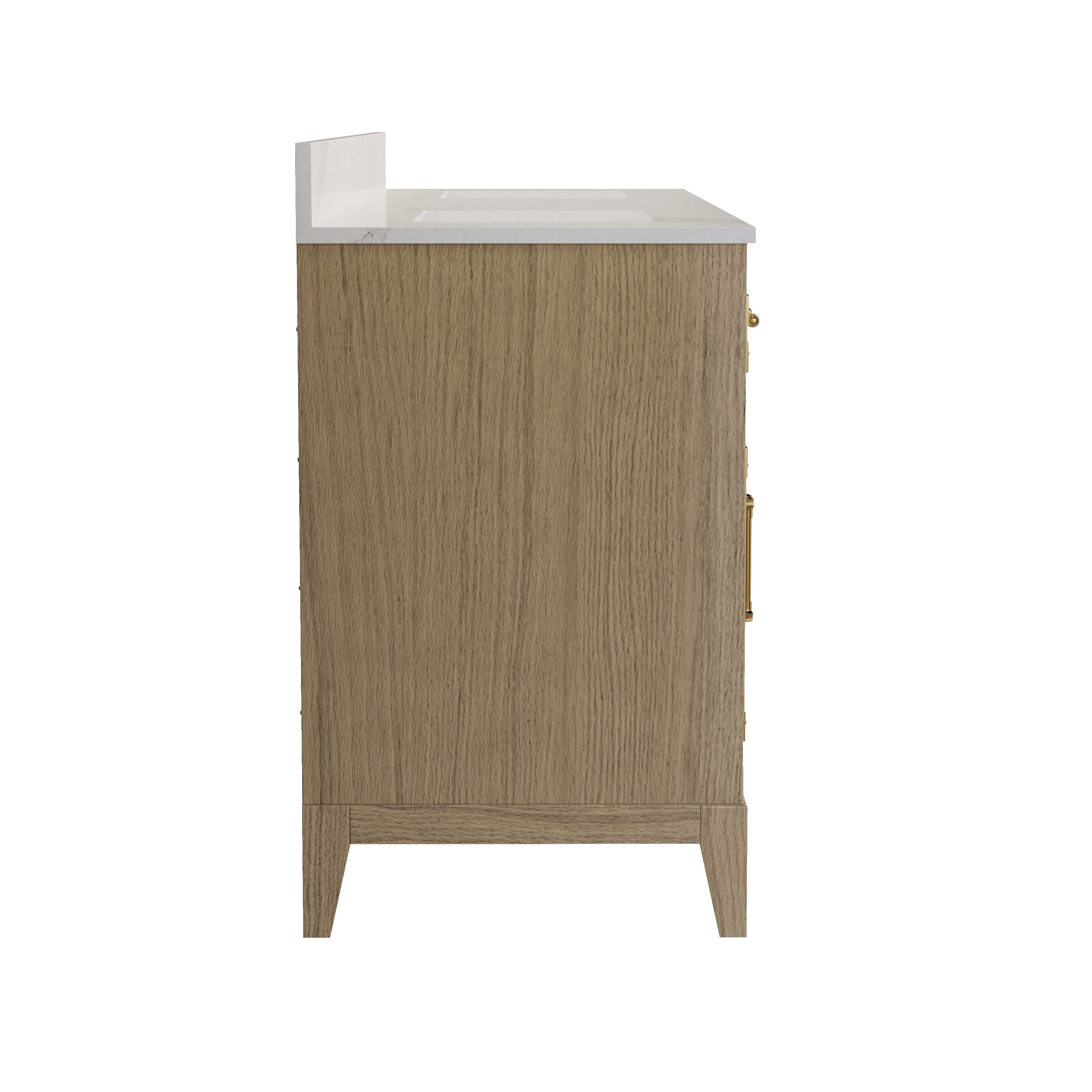 72 Inch Luxury Solid Oak Bathroom Vanity with Calacatta Quartz Countertop & Sinks, 3 Soft-Close Drawers and 2 Flip Drawers
