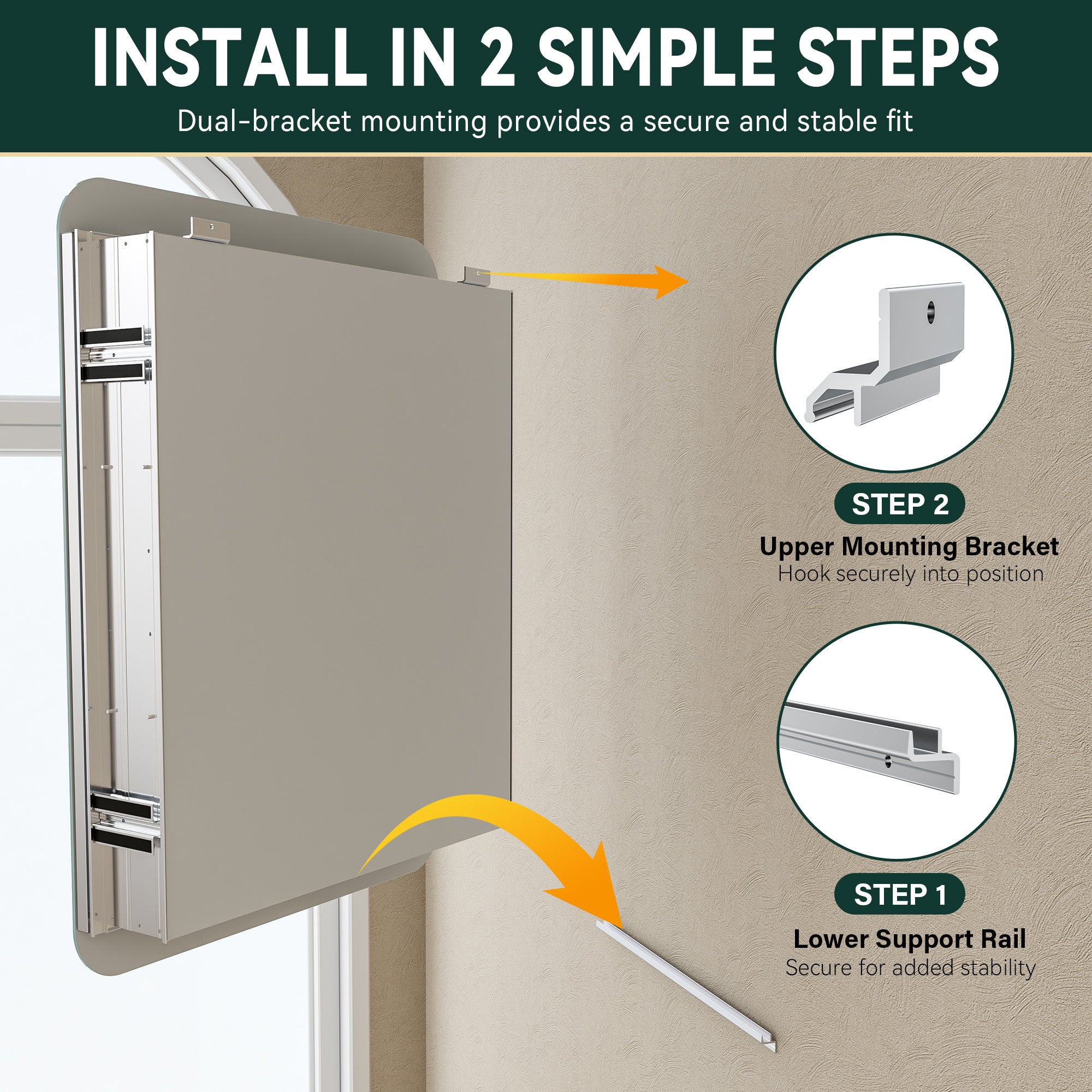 24 in. × 32 in. Aluminum Mirror Medicine Cabinet with Reversible Door Swing, Recessed or Surface Mount, Adjustable Shelves