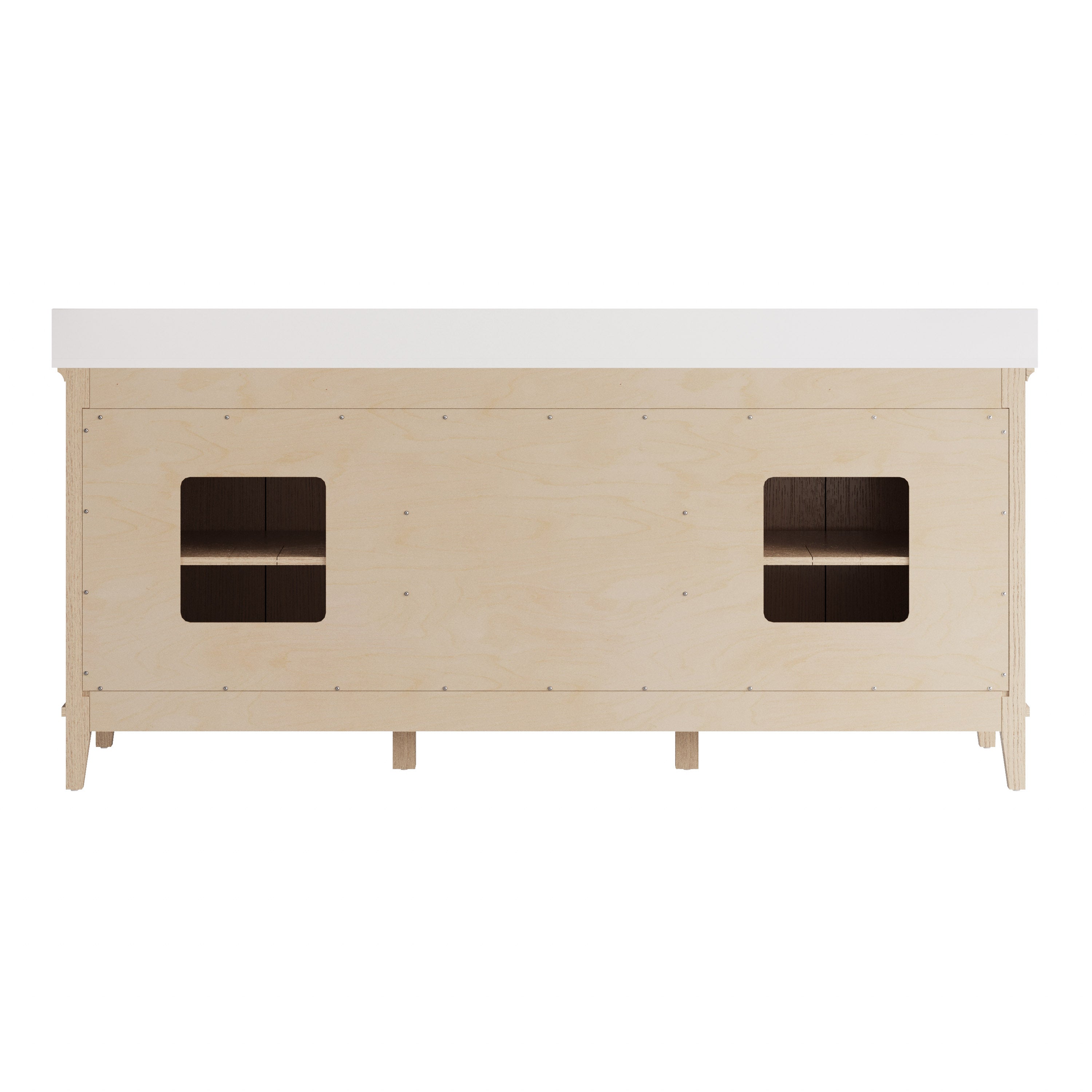 80 Inch Modern Light Oak Solid Wood Bathroom Vanity with White Quartz Countertop & 3 Soft-Close Drawers