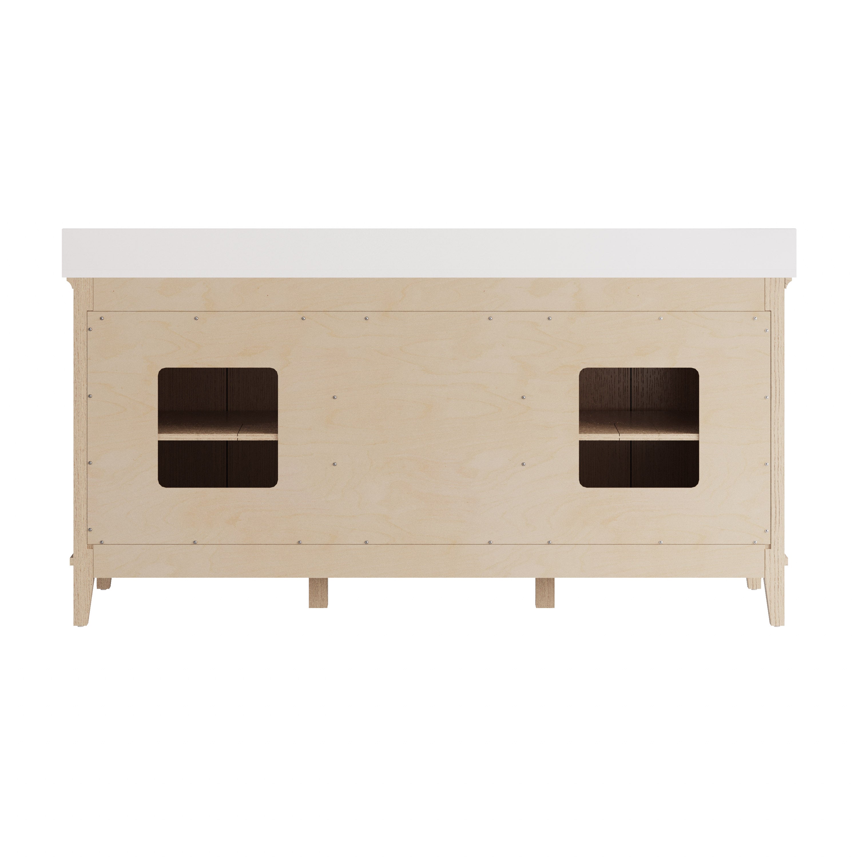 72 Inch Modern Light Oak Solid Wood Bathroom Vanity with White Quartz Countertop & 3 Soft-Close Drawers
