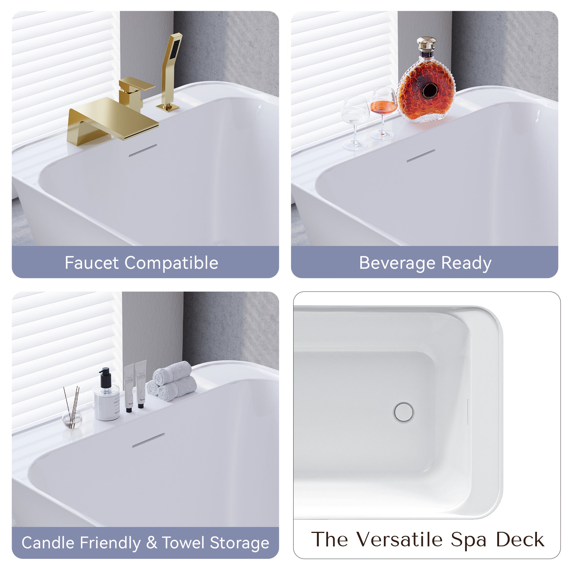 64" Freestanding Acrylic Soaking Bathtub with Ergonomic Design, Integrated Slotted Overflow & Pop-Up Drain