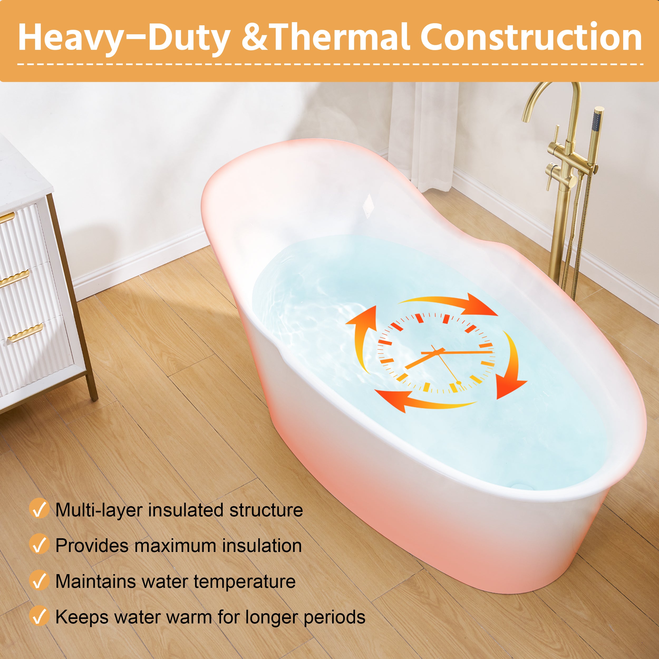 66" Freestanding Acrylic Bathtub Glossy White with Overflow and Drainage
