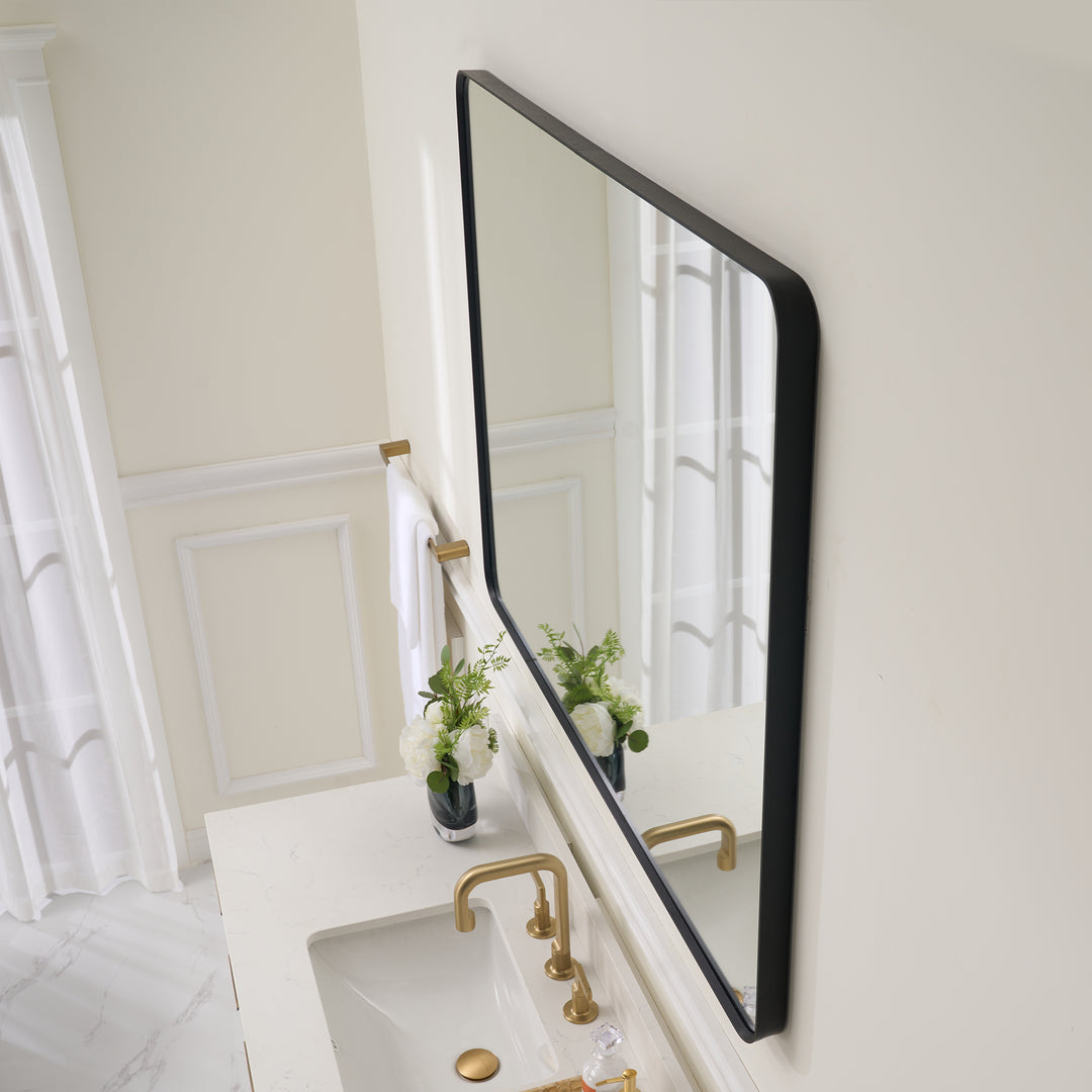 48-in W x 36-in H Black Rectangular Framed Bathroom Vanity Mirror