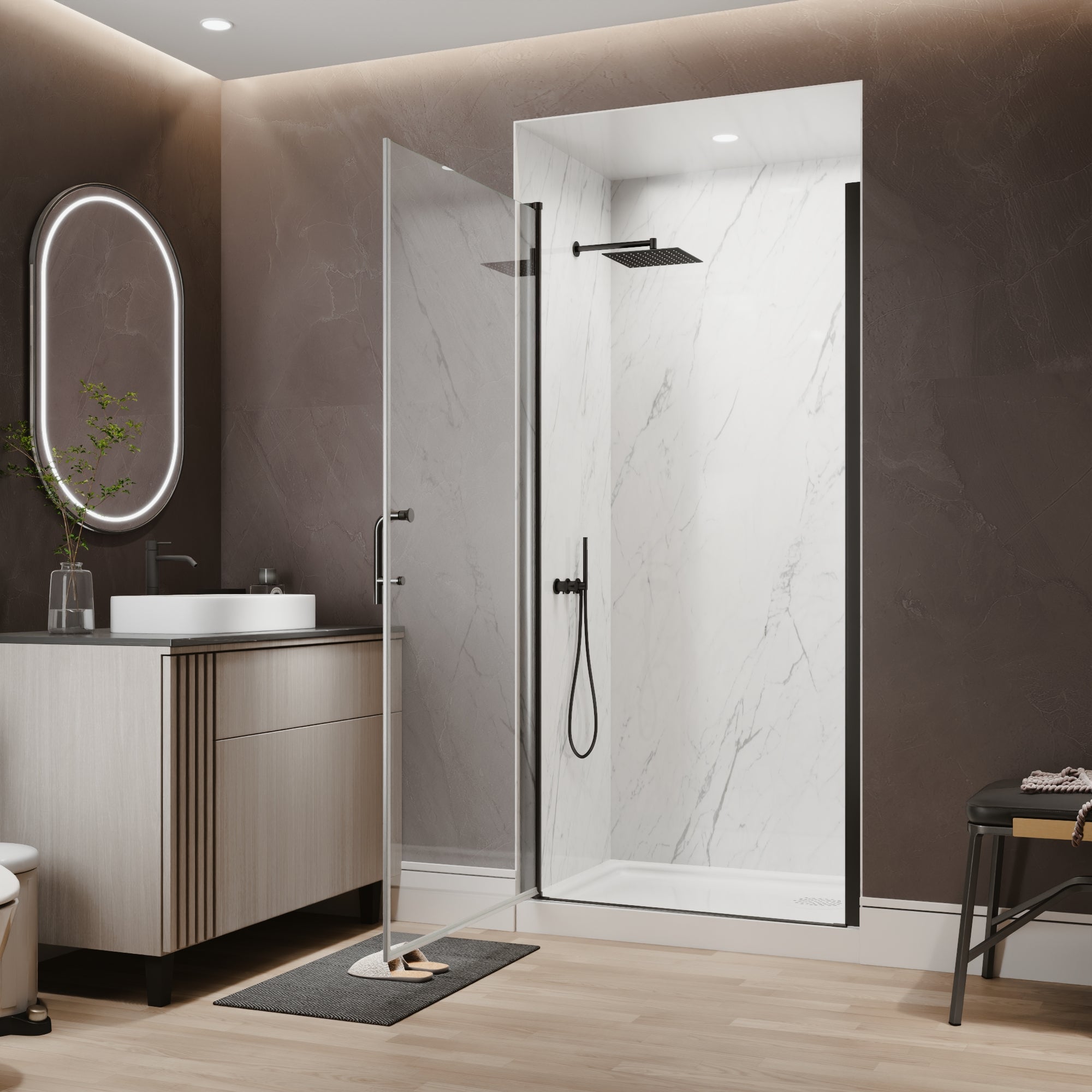 36-38 in. W x 72 in. H Matte Black Pivot Shower Door with 1/4 Inch Tempered Safety Clear Glass