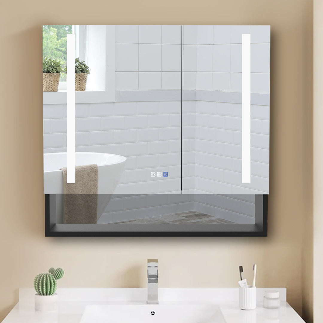 30" W x 32" H Bathroom Mirror Medicine Cabinet with Lights Double Door Recessed or Surface Mount,Defog
