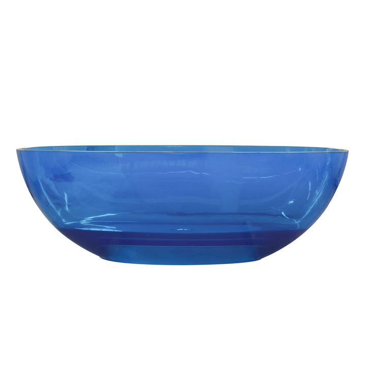 64" Resin Transparent Blue Oval Shape Freestanding Soaking Bathtub