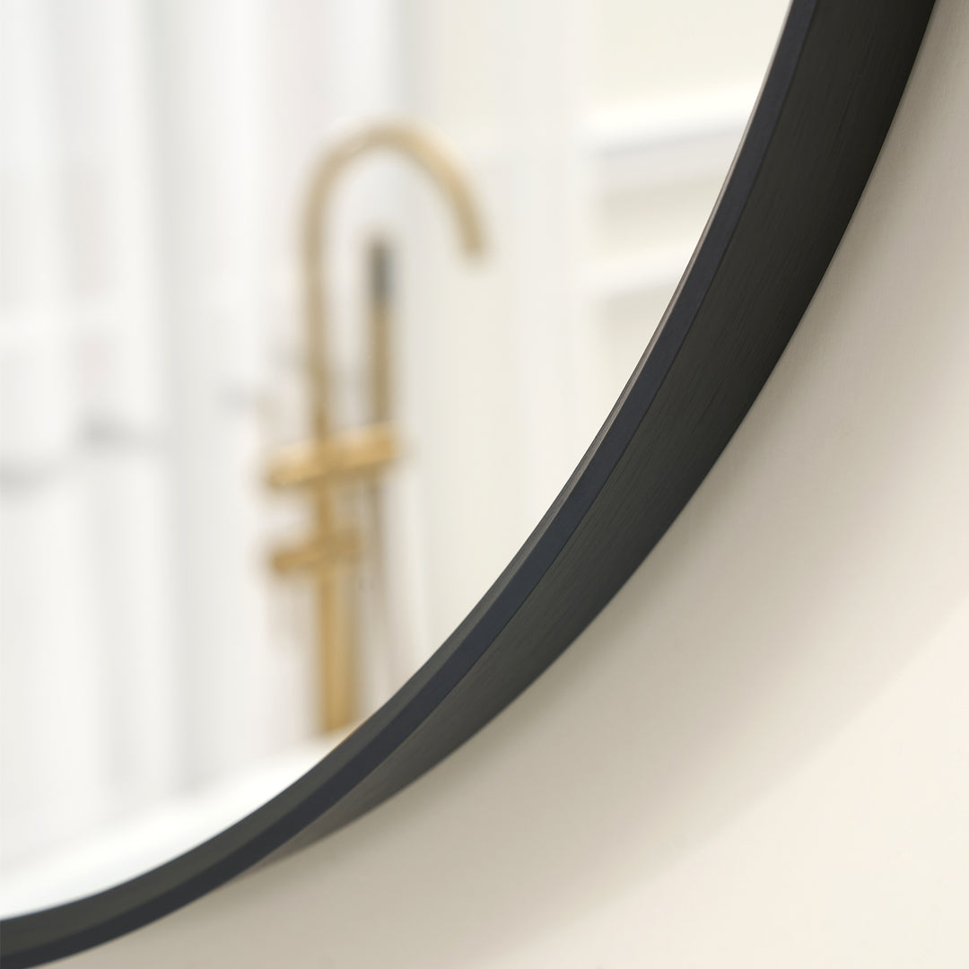 32 in. W x 32 in. H Black Modern Round Framed Aluminum Wall Mirror