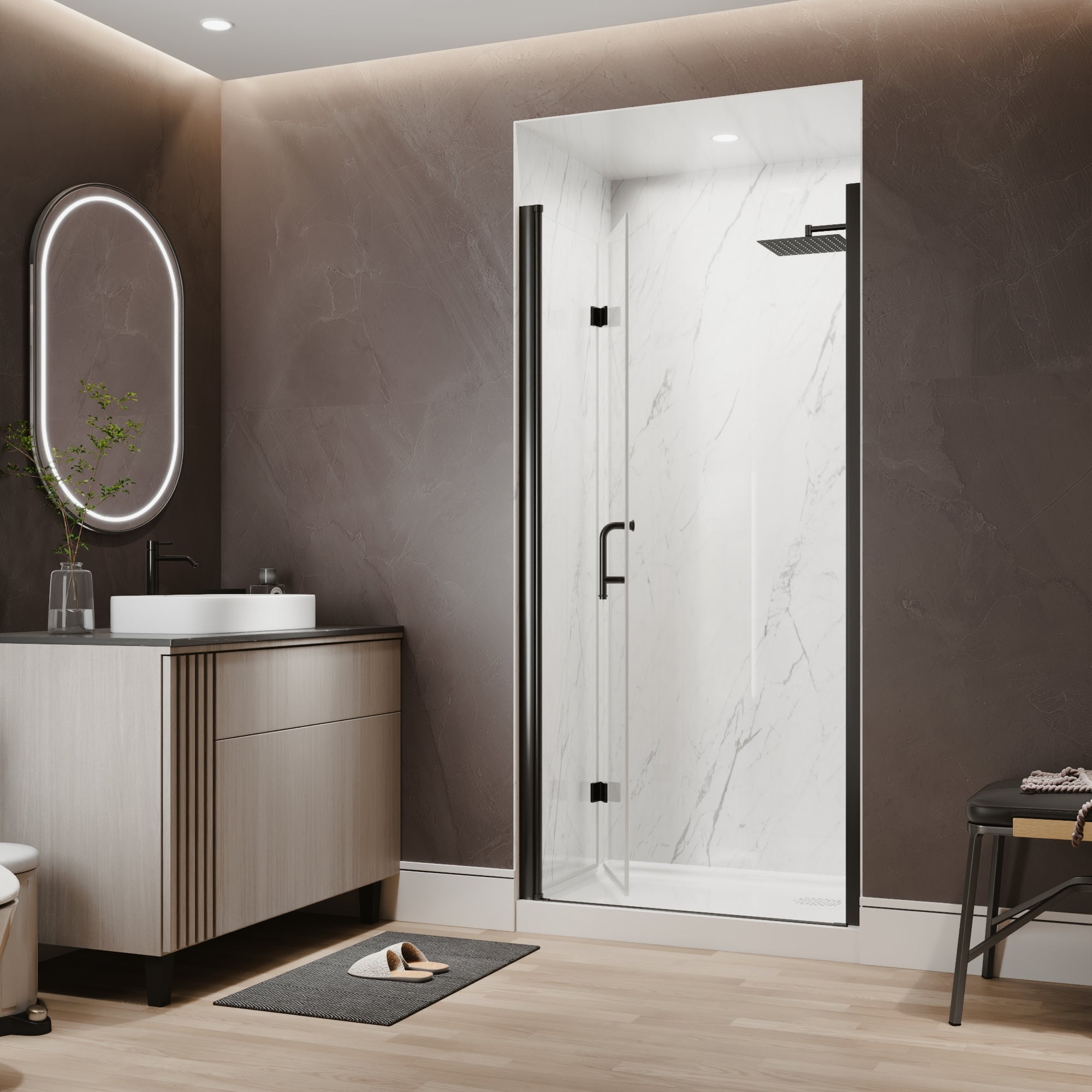 36-38 in. W x 72 in. H Modern Semi-Frameless 1/4 in. Tempered Glass Bifold Pivot Shower Door with Reversible Installation, Matte Black
