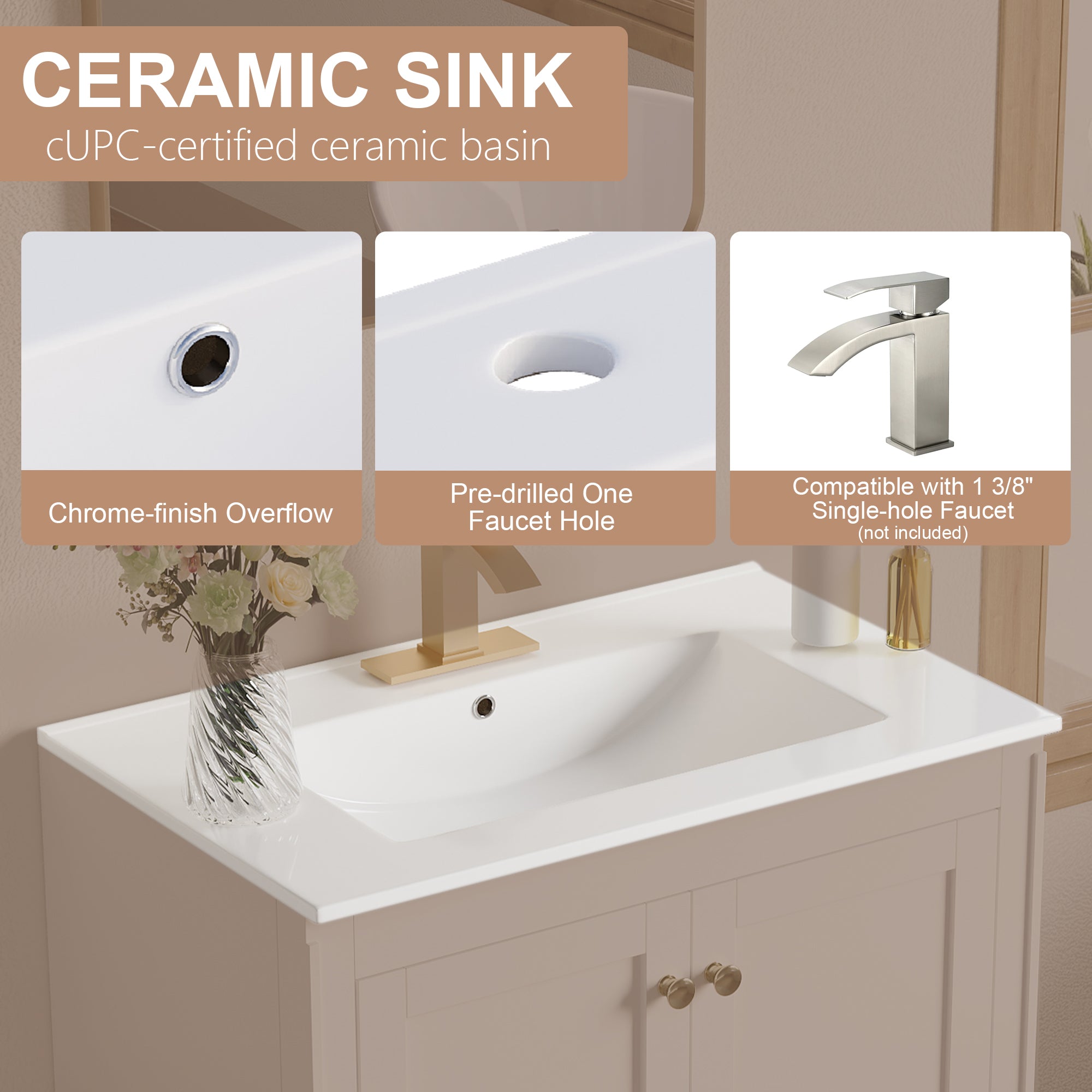 30 inch Bathroom Vanity with Sink Combo Set, Solid Wood Bathroom Storage Cabinet with Soft-Closing Doors, White