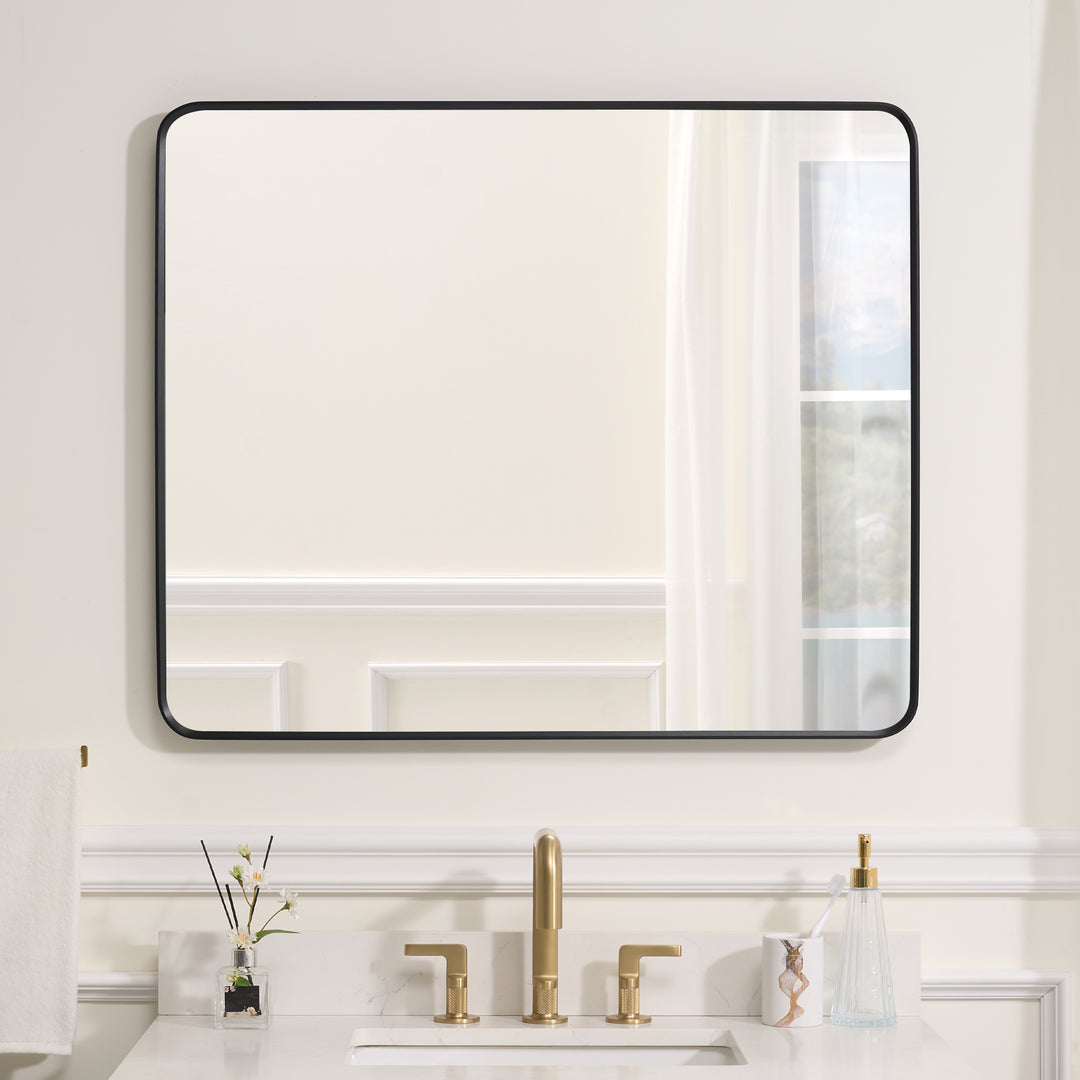 30-in W x 36-in H Black Rectangular Framed Bathroom Vanity Mirror