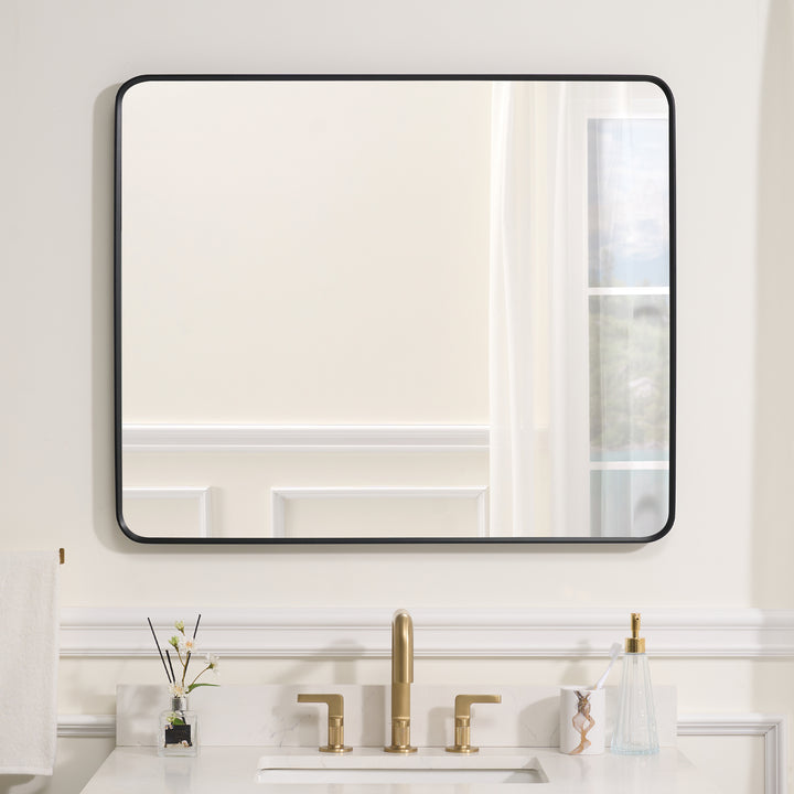30-in W x 36-in H Black Rectangular Framed Bathroom Vanity Mirror