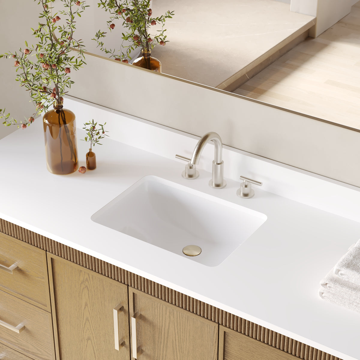 60 Inch Freestanding Solid Wood Bathroom Vanity with Pure White Quartz Countertop, 2 Soft-Close Doors & 7 Dovetail Drawers, Walnut