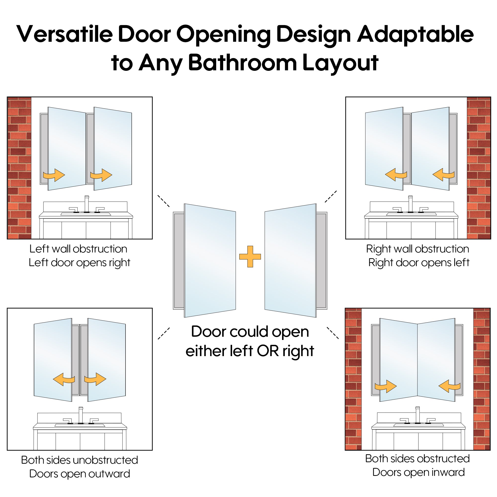 40 in.×32 in.H Aluminum Copper-Free Mirror Medicine Cabinet with Soft-Close Blum® Hinges and Recessed/Surface Mount