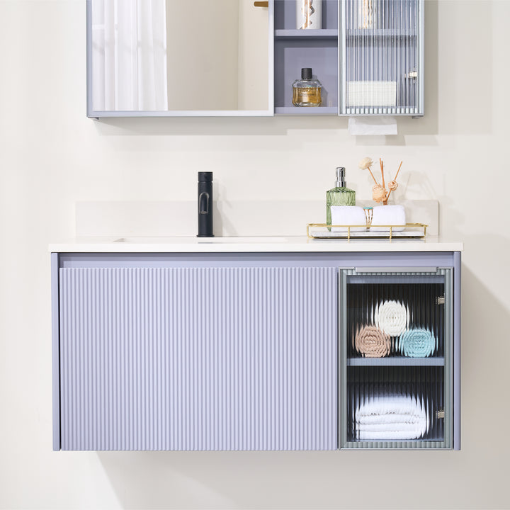 40 in. Modern Style Floating Bathroom Vanity in Lavender with White Quartz Vanity Top with White Sink