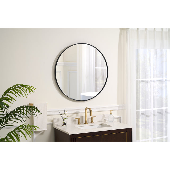 32 in. W x 32 in. H Black Modern Round Framed Aluminum Wall Mirror