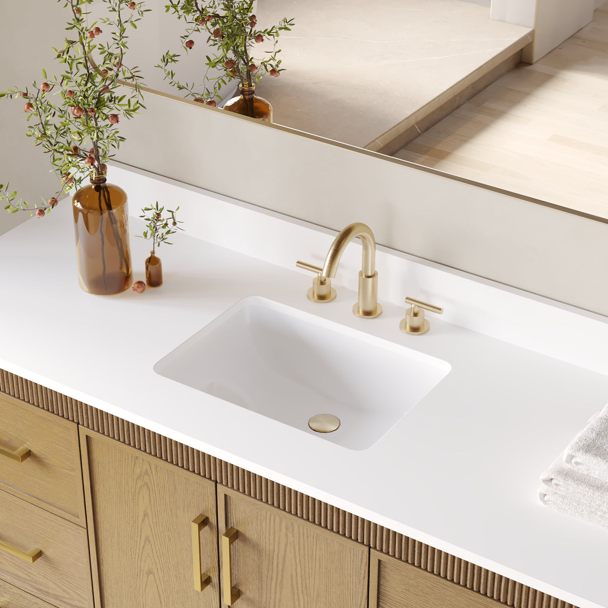 60 Inch Freestanding Solid Wood Bathroom Vanity with Pure White Quartz Countertop, 2 Soft-Close Doors & 7 Dovetail Drawers, Walnut