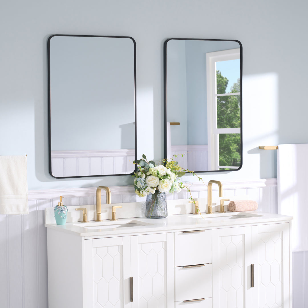 24-in W x 36-in H Black Rectangular Framed Bathroom Vanity Mirror