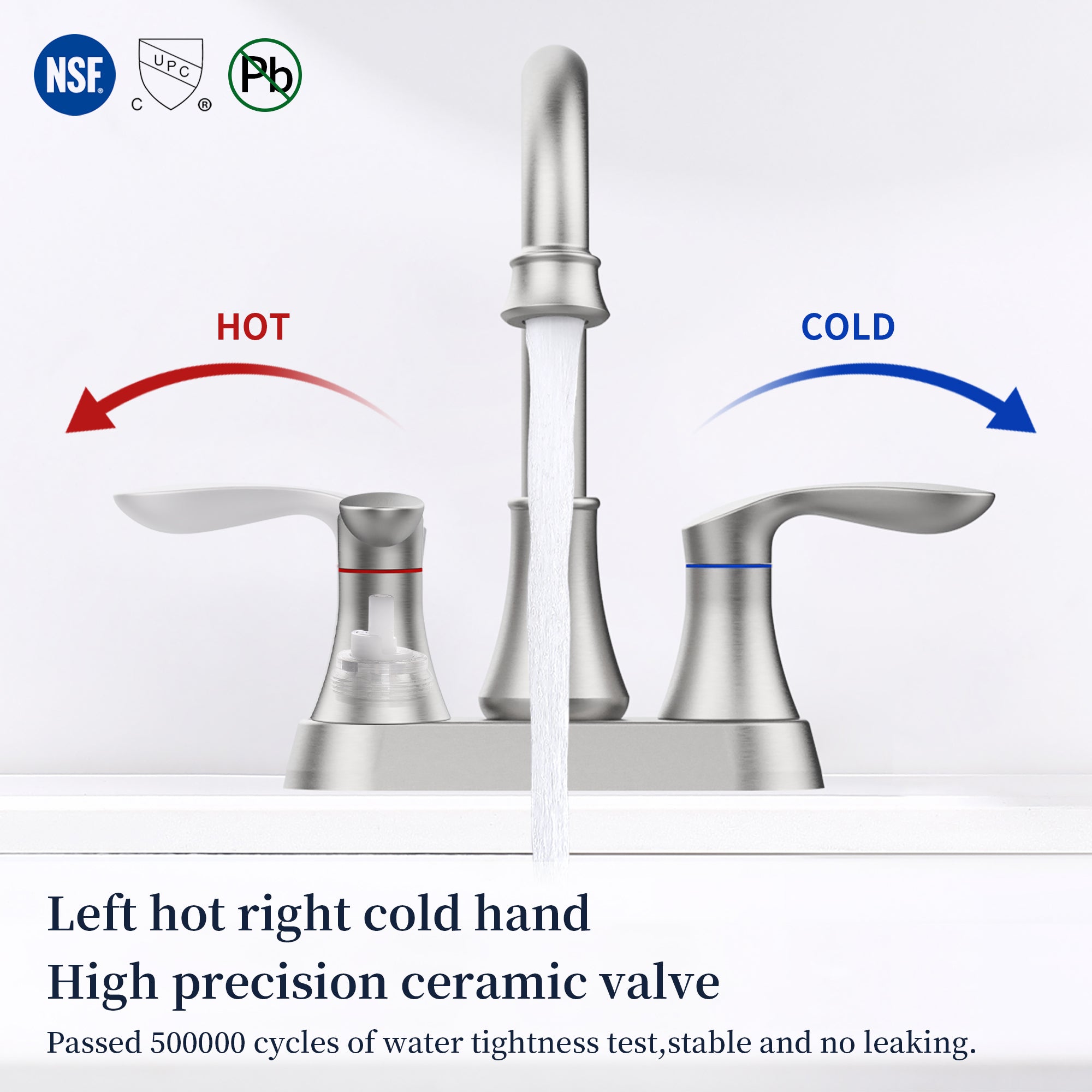 4 in. Centerset Double Handle High Arc Bathroom Faucet with Drain Kit Included