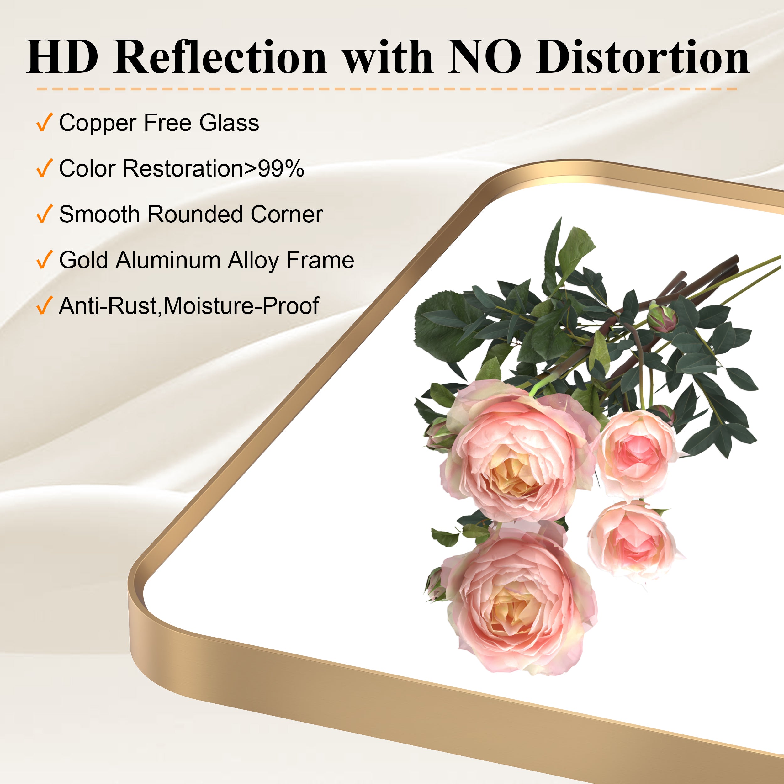 24-in W x 36-in H Rectangular Framed Bathroom Vanity Mirror in Brushed Gold