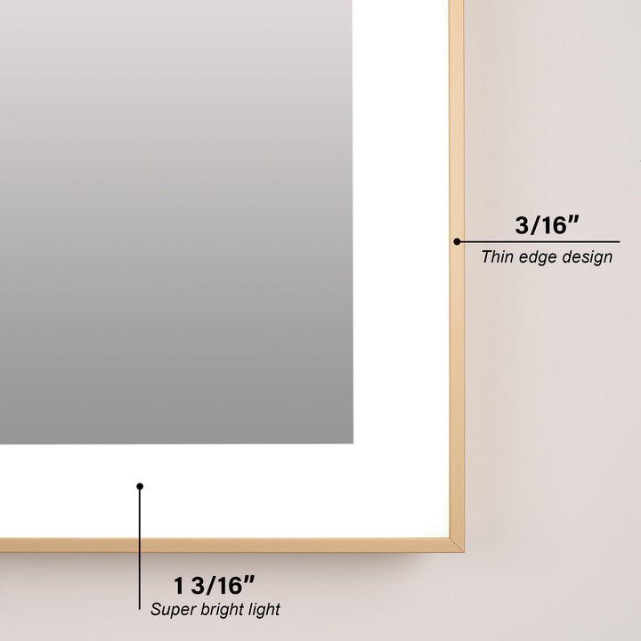 24 in. W x 32 in. H Aluminium Framed Rectangular LED Light Bathroom Vanity Mirror in Gold