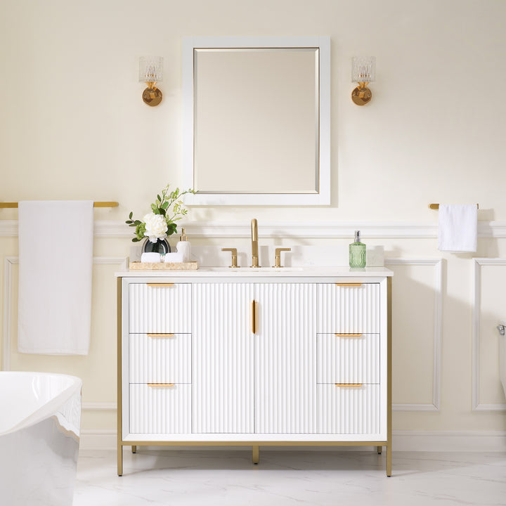 48" Bathroom Vanity in White with Quartz Vanity Top in Carrara