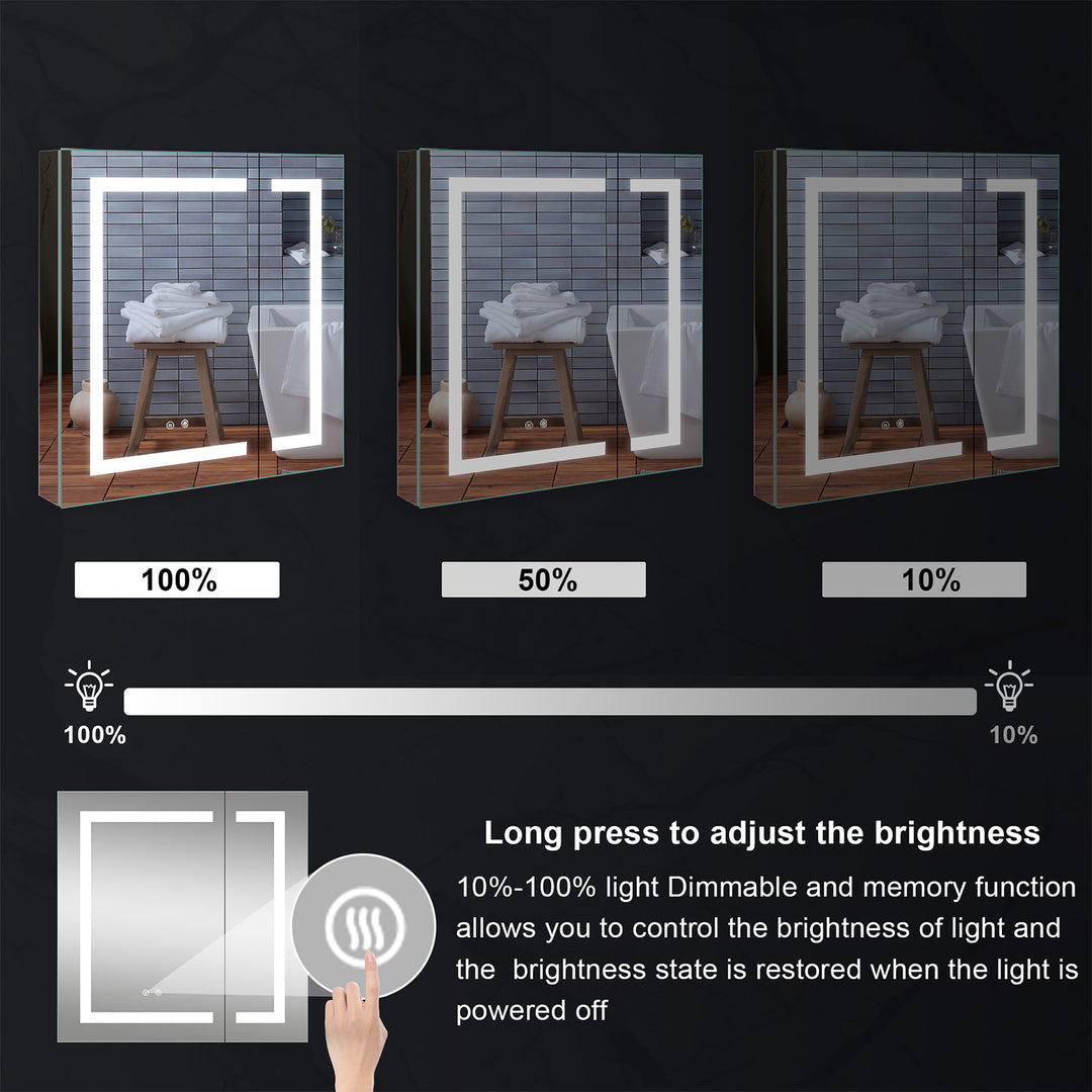 36" x 30" LED Lighted Surface/Recessed Mount Aluminum Mirror Medicine Cabinet Anti-Fog Dimmable with Outlet