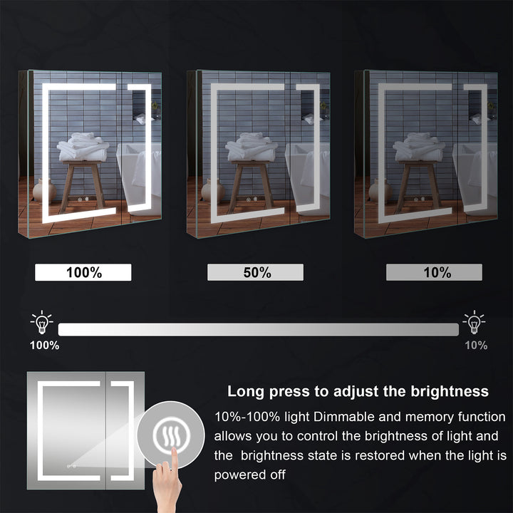 36" x 30" LED Lighted Surface/Recessed Mount Aluminum Mirror Medicine Cabinet Anti-Fog Dimmable with Outlet