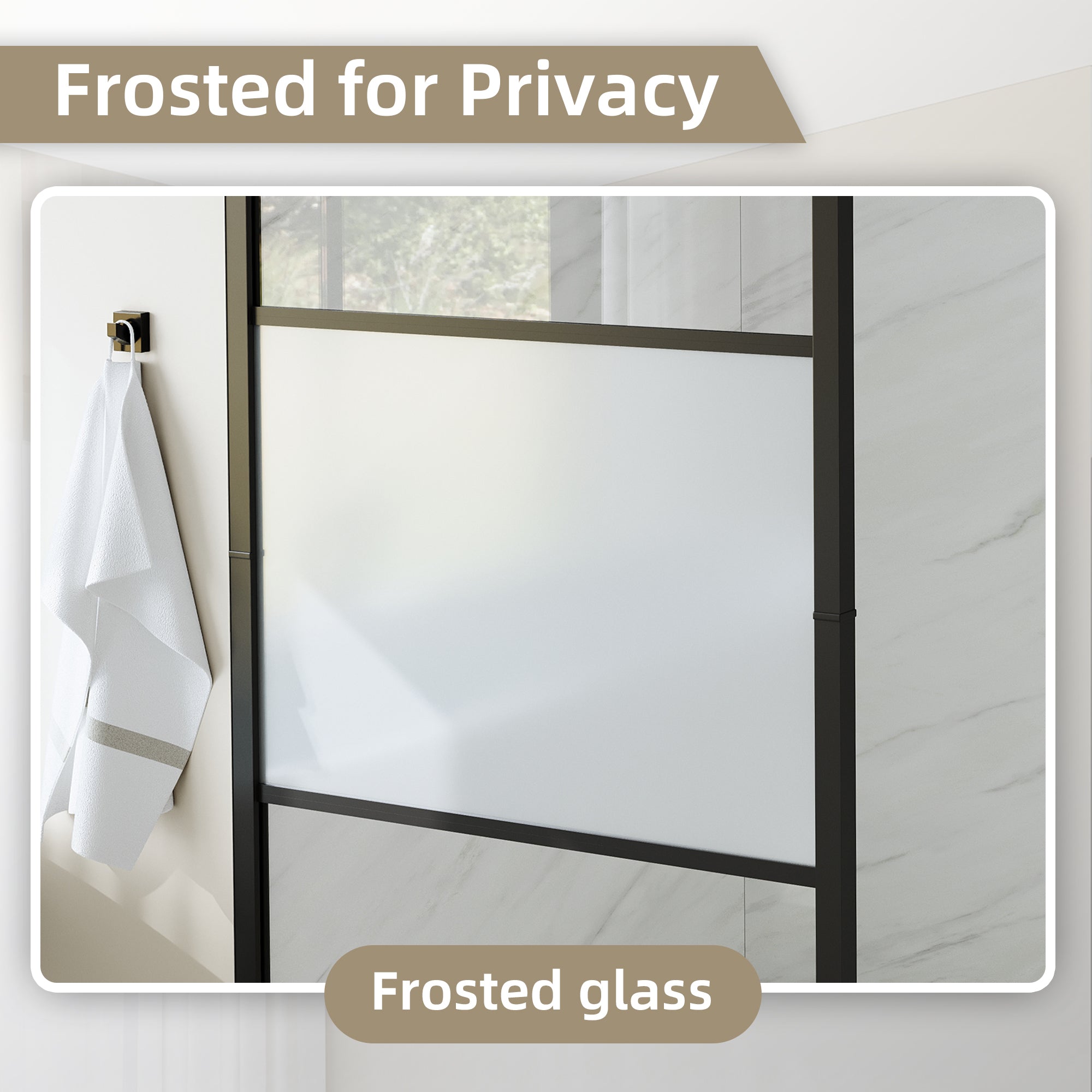 33 5/8-34” x 72” Frosted Tempered Glass Shower Door Panel, Fixed Walk-In Shower Screen with Matte Black Frame