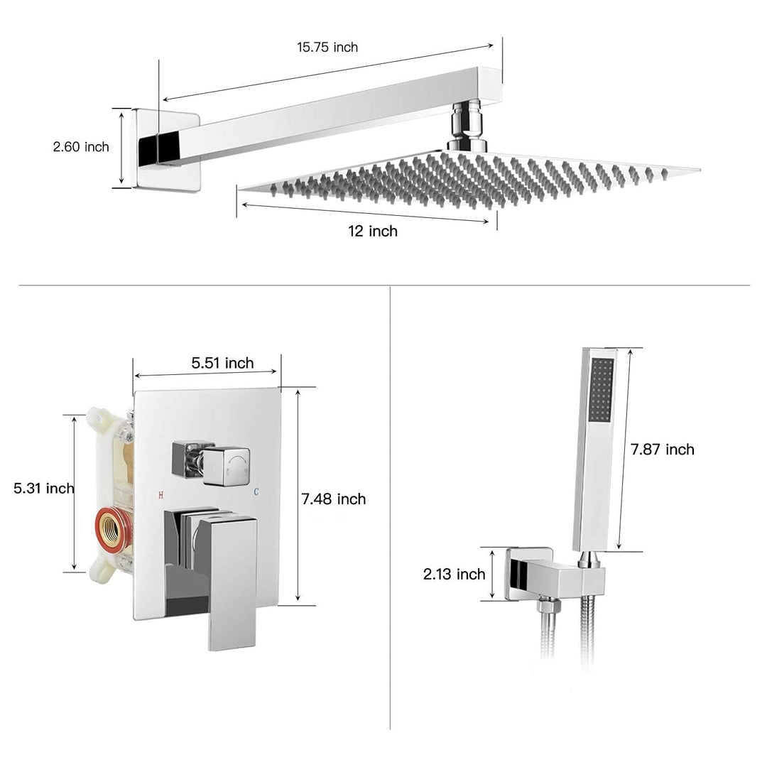 10inch/ 12inch/ 16inch Showerhead Single-Handle 2-Spray Square  Shower Faucet Valve Included