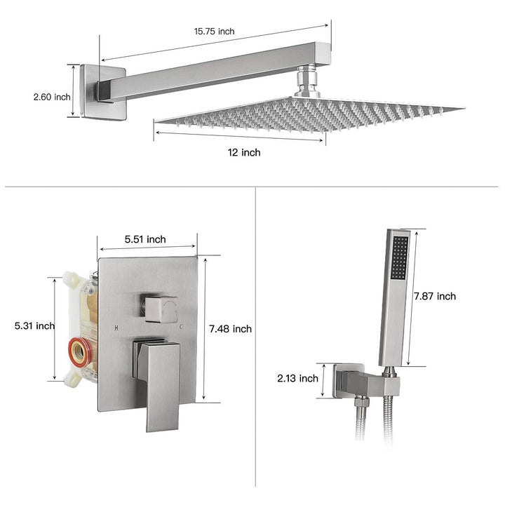 10inch/ 12inch/ 16inch Showerhead Single-Handle 2-Spray Square  Shower Faucet Valve Included