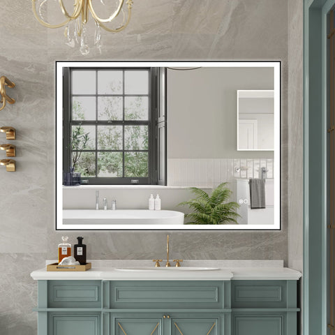 48 in. W x 36 in. H Aluminium Framed Rectangular LED Light Bathroom Vanity Mirror in Matte Black