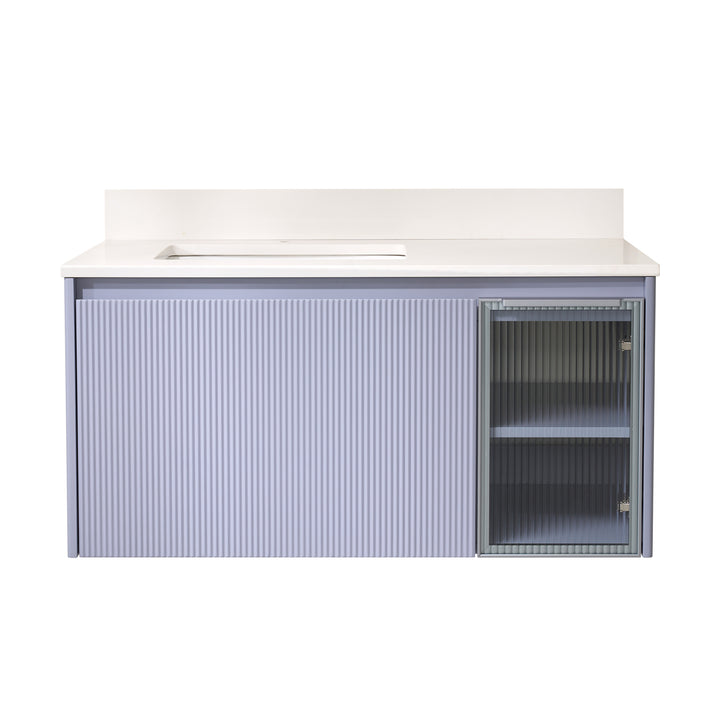 40 in. Modern Style Floating Bathroom Vanity in Lavender with White Quartz Vanity Top with White Sink
