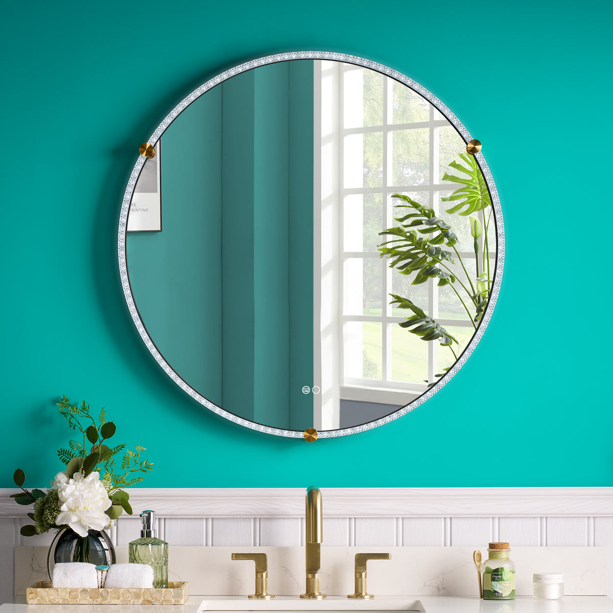32 in. W x 32 in. H Framed Round LED Light Bathroom Vanity Mirror with