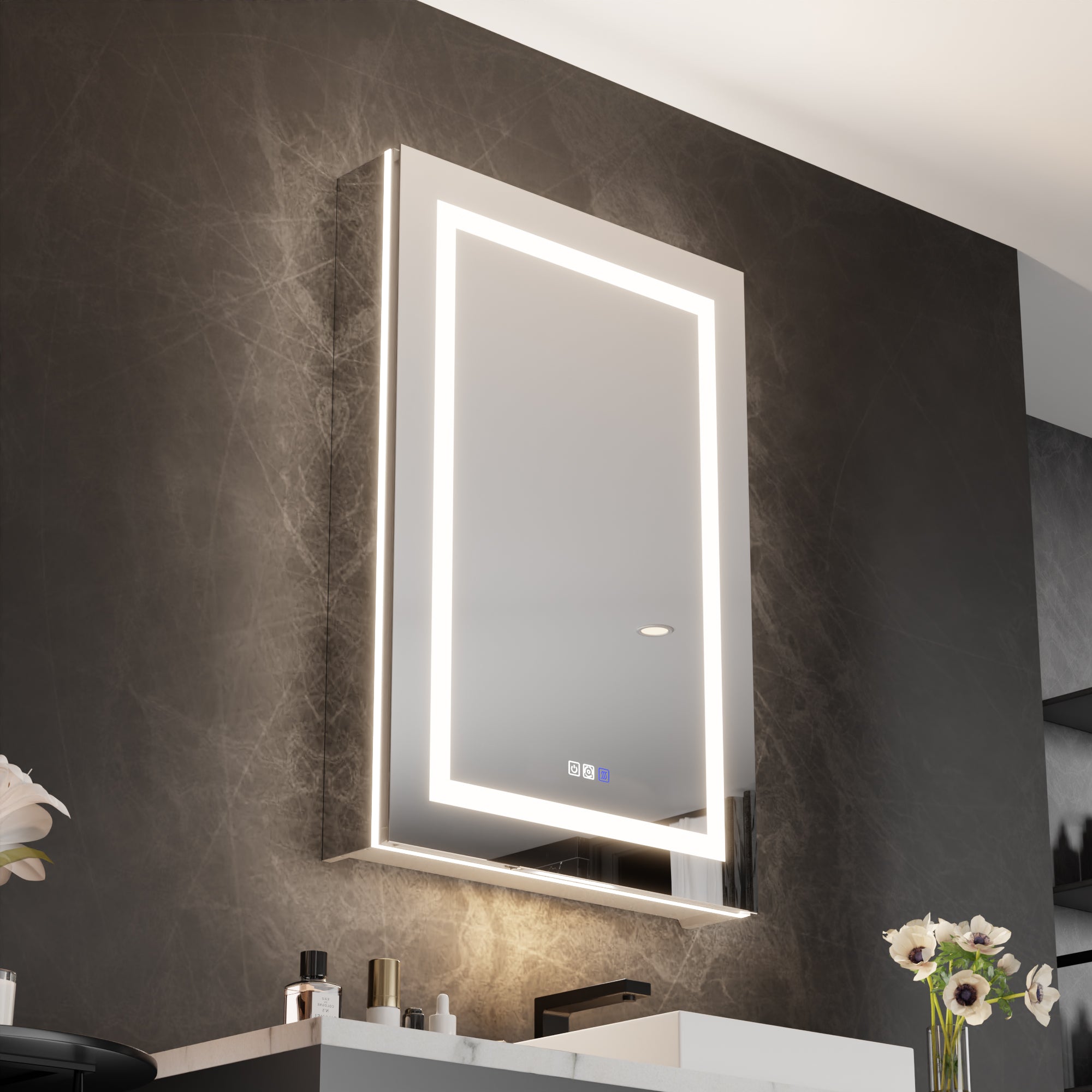 WELLFOR 24 in. x 36 in. Recessed/Surface Mount Right Medicine Cabinet with 5X Magnifier Mirror and Night Light